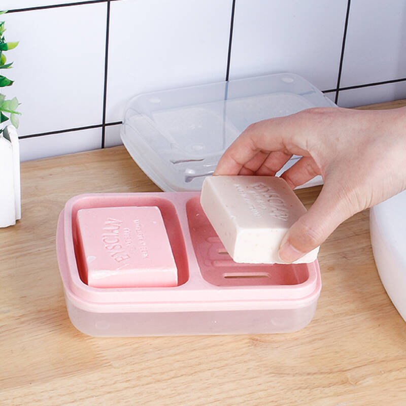 茶花 双层沥水双格塑料香皂盒