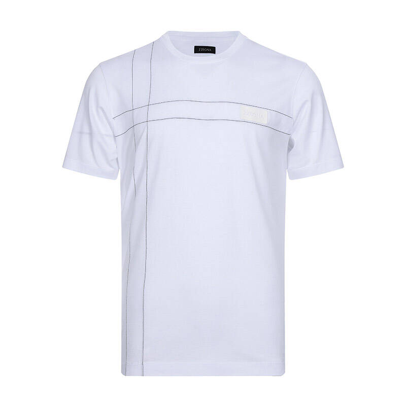 杰尼亚 白色棉质圆领短袖T恤