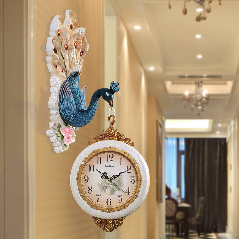 英伦欧堡 创意蓝色孔雀挂钟