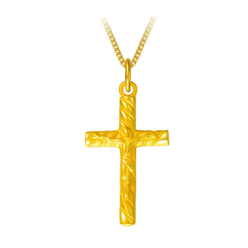 明牌珠宝 耶稣十字架黄金吊坠