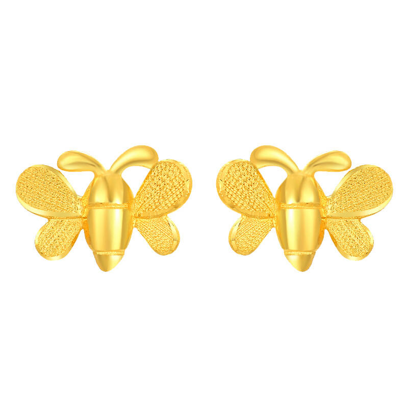 萃华蜜蜂蝴蝶造型黄金耳饰