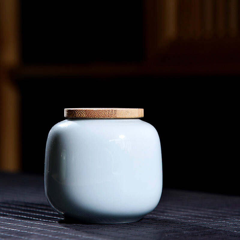 容山堂 陶瓷木盖茶叶罐