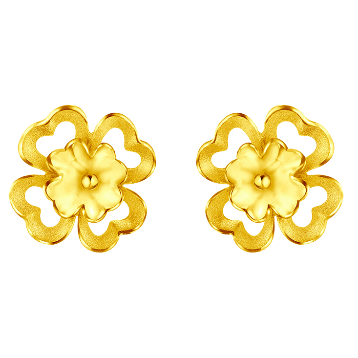 六福珠宝 镂空花朵耳钉