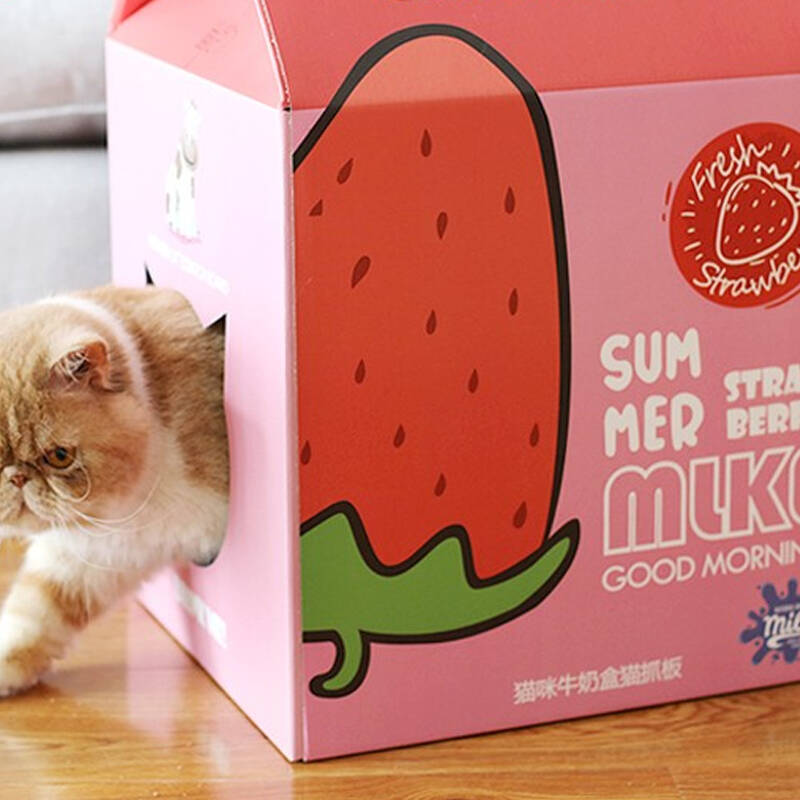 宠彤心 草莓牛奶箱猫抓板