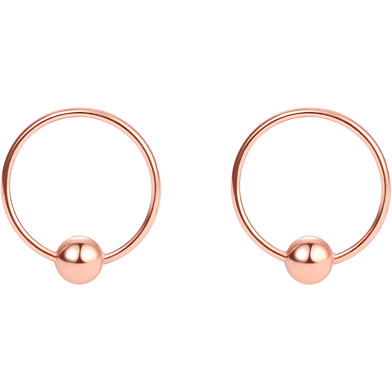 周大生18k金耳圈女新款玫瑰金圆珠素圈耳环简约彩金气质网红耳饰