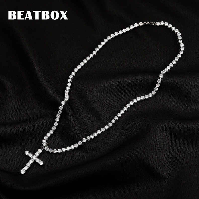 BEATBOX欧美风嘻哈满钻石十字架吊坠项链锁骨链男女潮马思唯同款