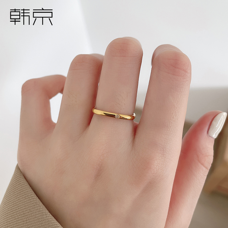 韩京钛钢镀18k金方形女同款指环