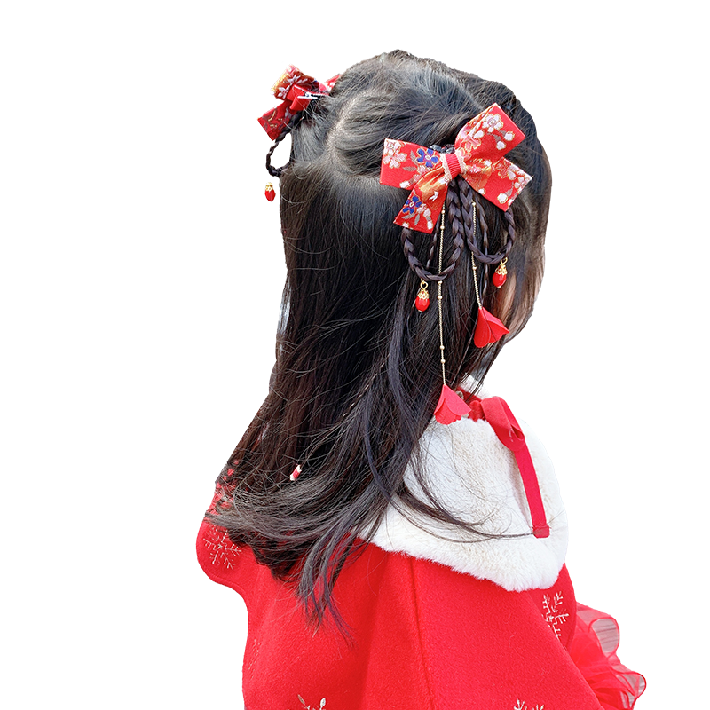 儿童发夹中国风汉服女童头饰古装唐装假发辫子造型布艺流苏对夹