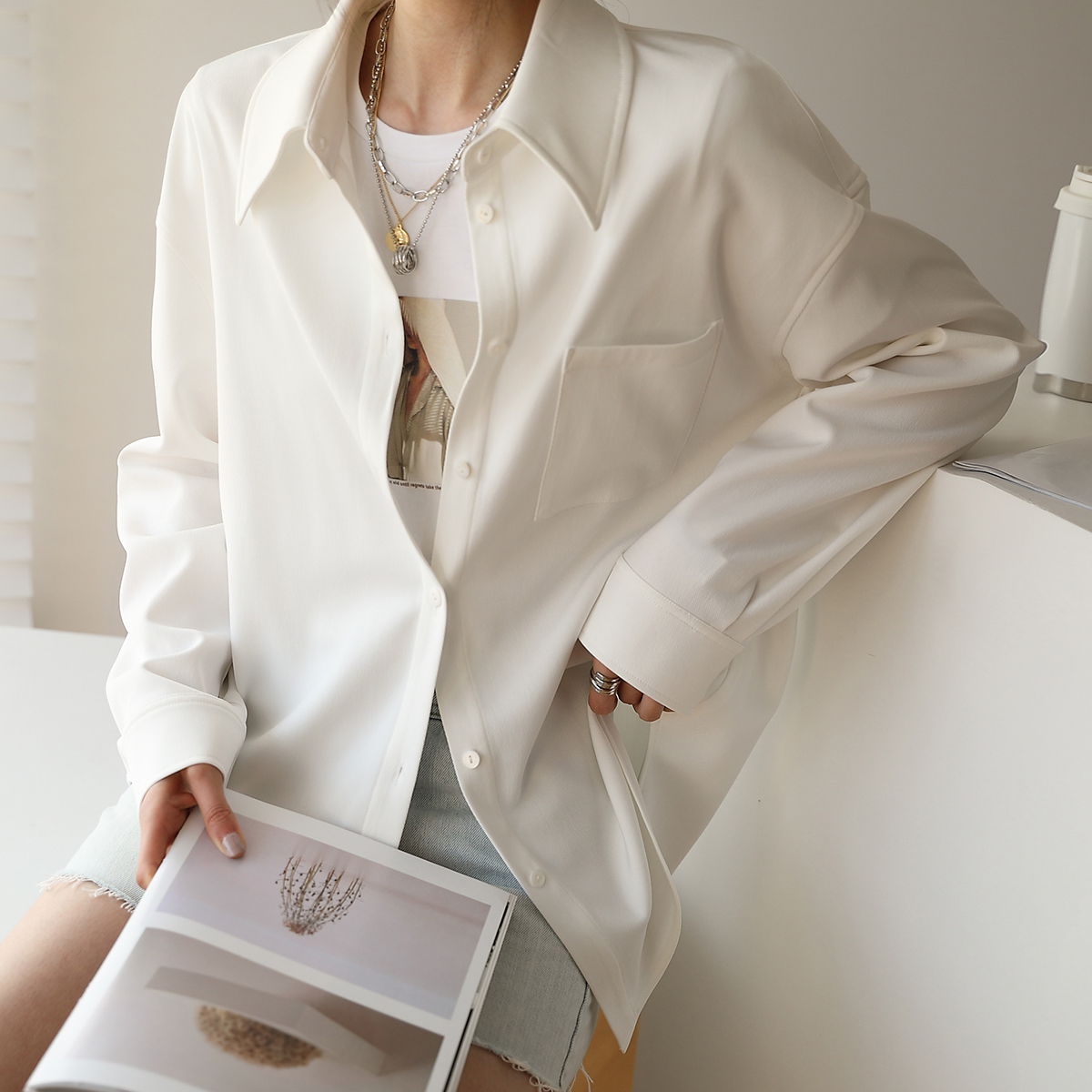 2020年新款韩版白色衬衫女设计感小众女士白衬衣外穿上衣C382