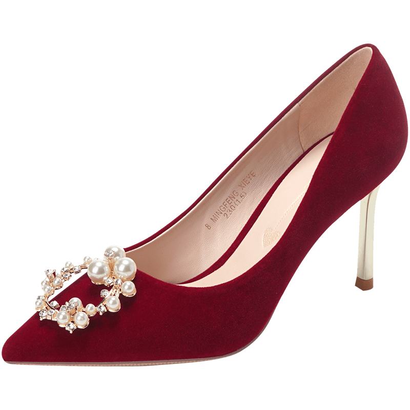 婚鞋女2020年冬季新款新娘鞋中式秀禾服红色高跟鞋主婚纱结婚鞋子