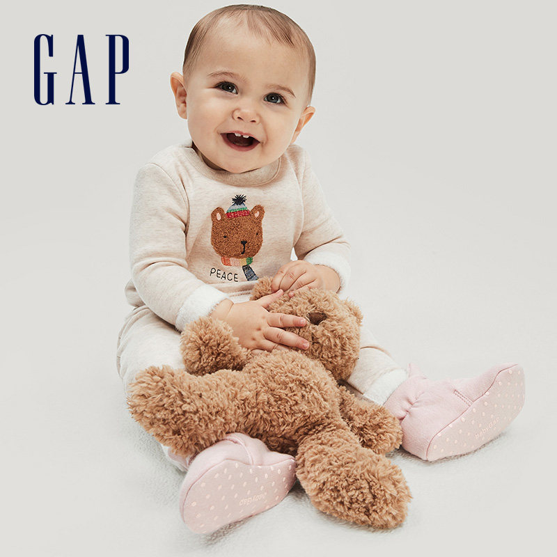 Gap婴儿洋气抓绒可爱动物儿童套装  春季新款童装上衣裤子两件套