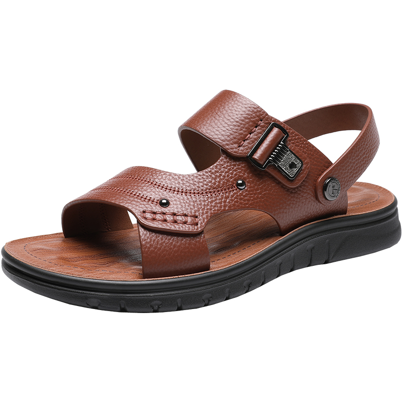 红蜻蜓男鞋夏季休闲外穿真皮凉拖两用沙滩鞋男士户外防滑开车凉鞋