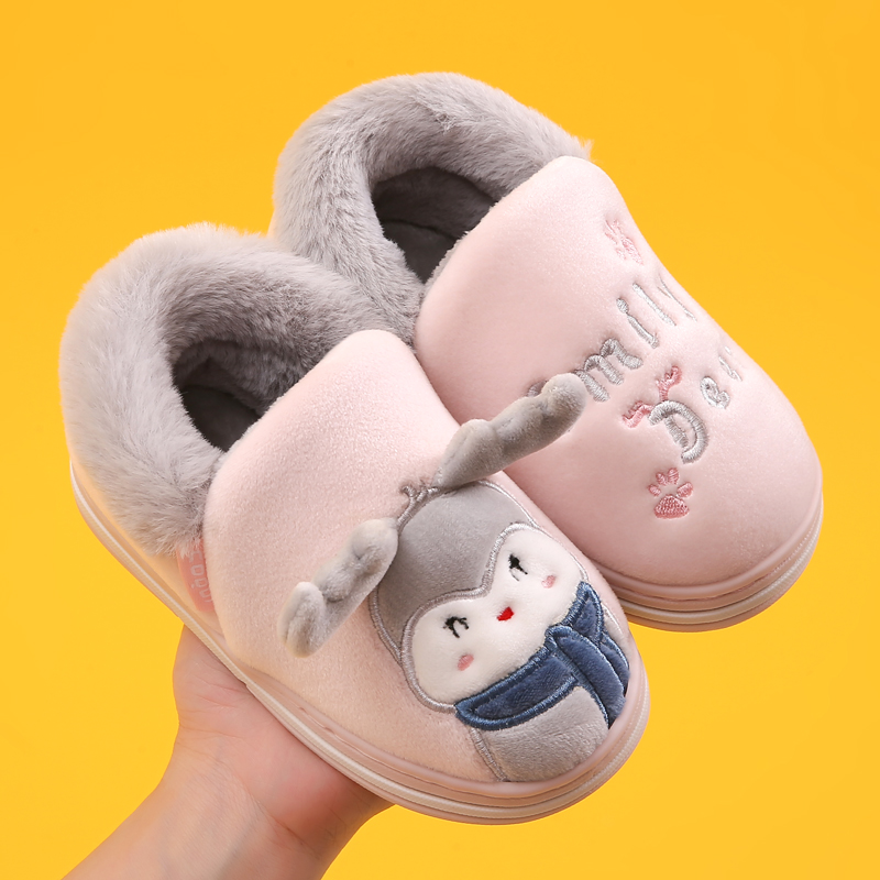 儿童棉拖鞋女童秋冬季宝宝男童婴儿小童保暖室内家居包跟毛绒棉鞋