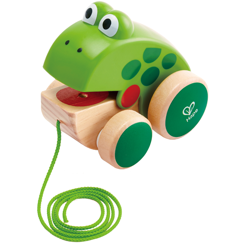 Hape拖拉青蛙儿童宝宝婴幼多功能木制手拉拖拉绳学步益智玩具1岁+