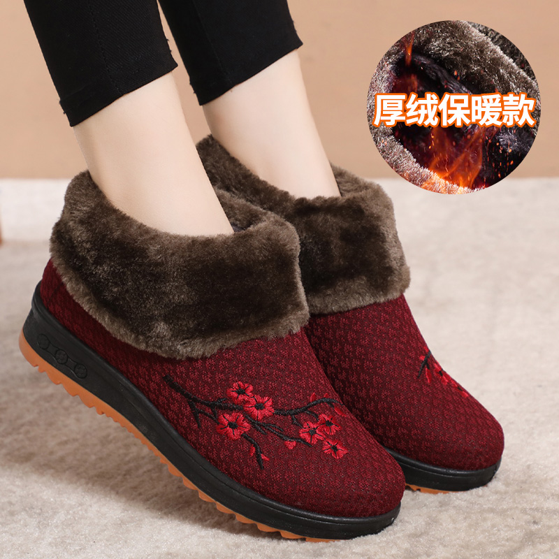 老北京冬奶奶鞋防滑软底老年女靴