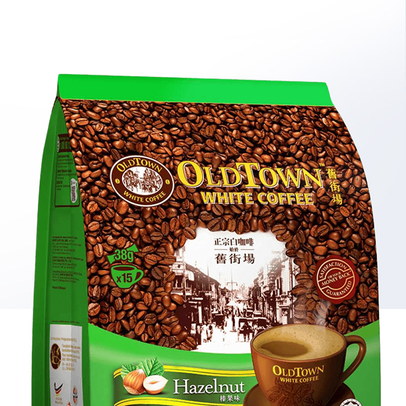 马来西亚原装进口旧街场三合一白咖啡榛果味咖啡速溶咖啡粉38g*15