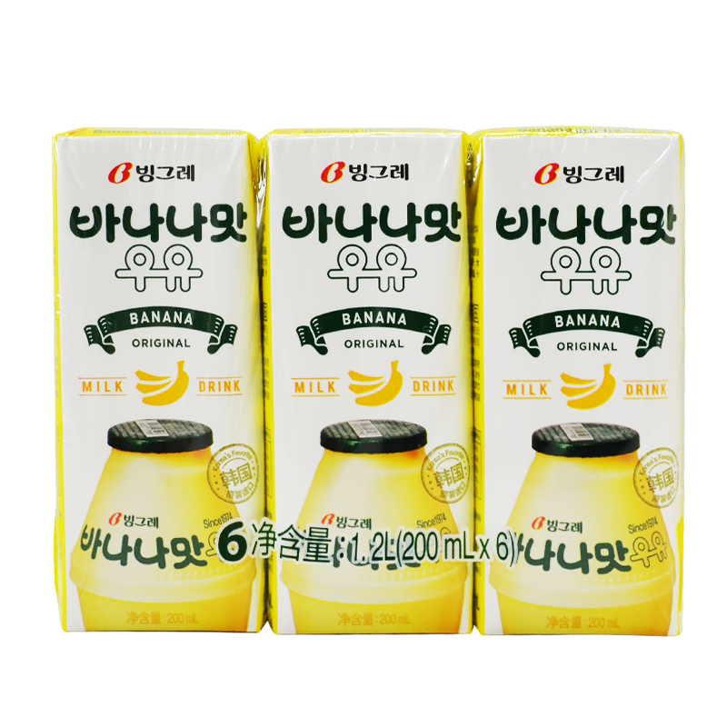 【进口】宾格瑞韩国风味牛奶香蕉牛奶饮料200ml*6网红甜牛奶饮料