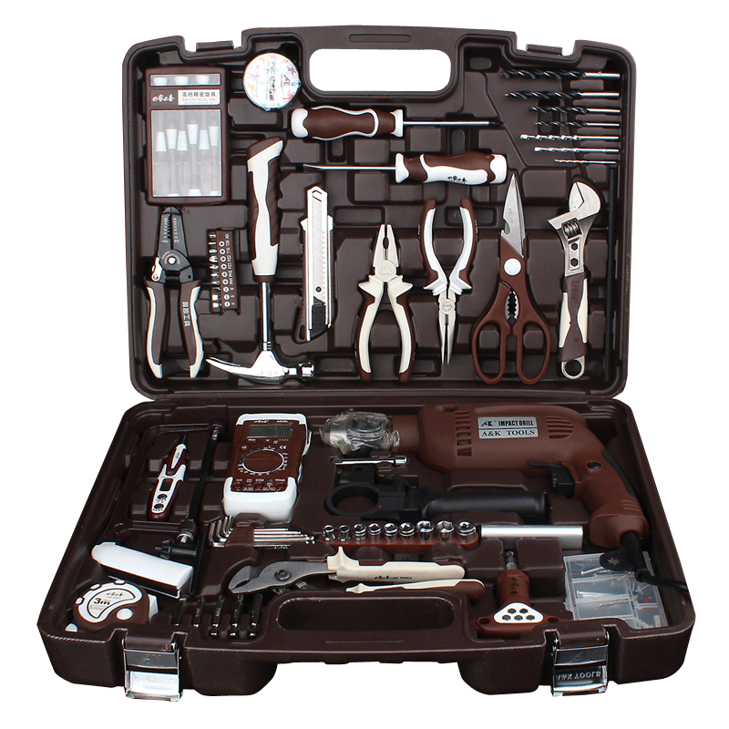 AK 五金工具箱套装 维修电工组套 多功能家用手动组合带电钻