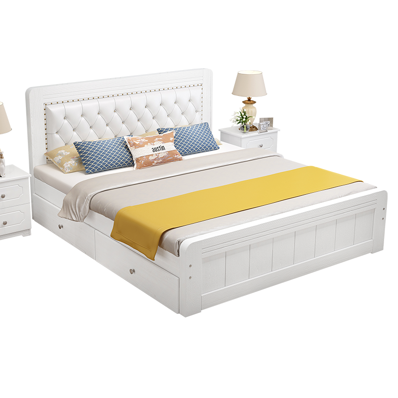 实木床现代简约1.8米家用双人床1.5经济型主卧软包木床1.2m单人床