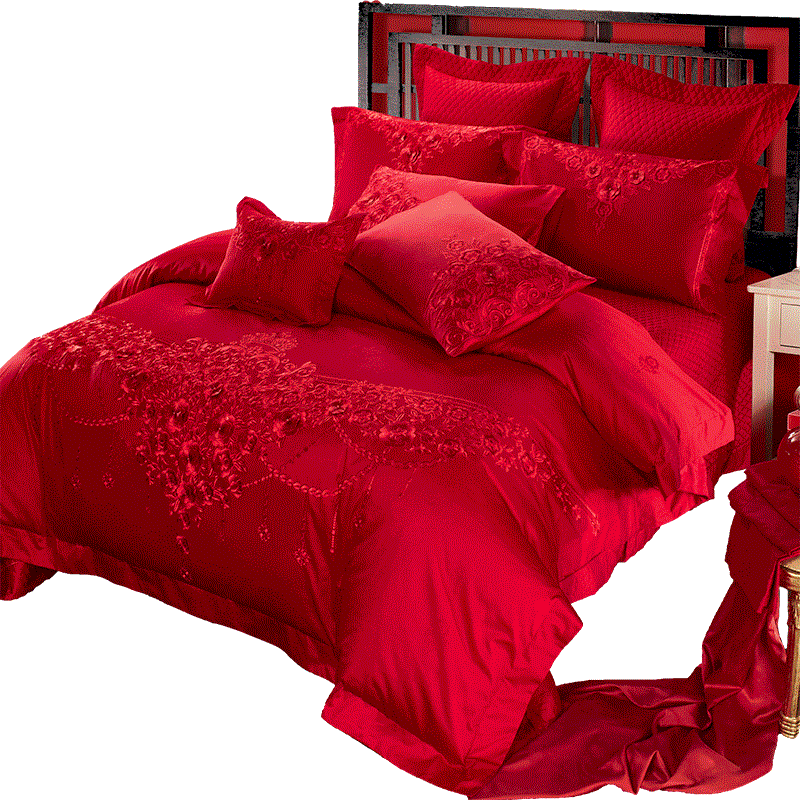 100s支全棉婚庆床上用品大红色被子