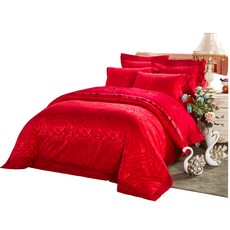 恒源祥刺绣婚庆四件套大红结婚床上用品婚房床单喜被套新婚多件套