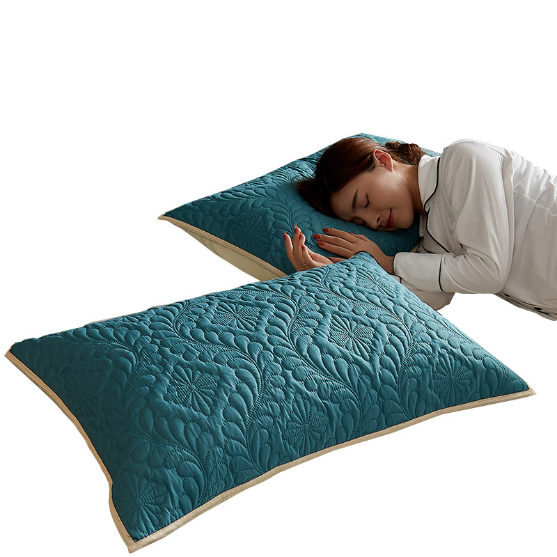 防水防螨夹棉枕套一对装全纯色枕巾枕头套保护枕芯套家用48x74cm