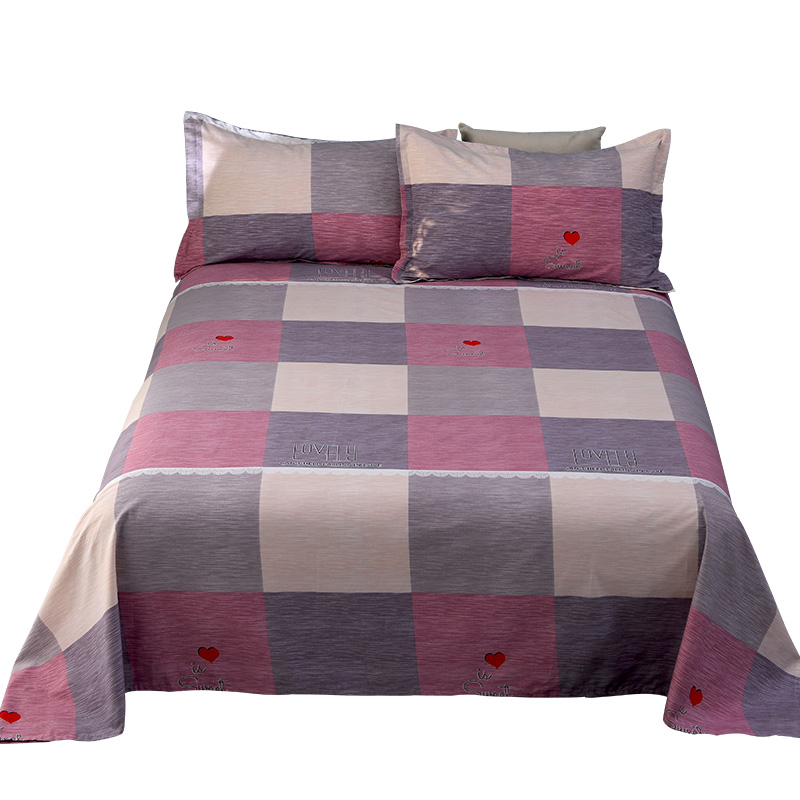 加厚纯棉床单单件100全棉布被单裸睡双人1.5米.8m格子枕套2三件套