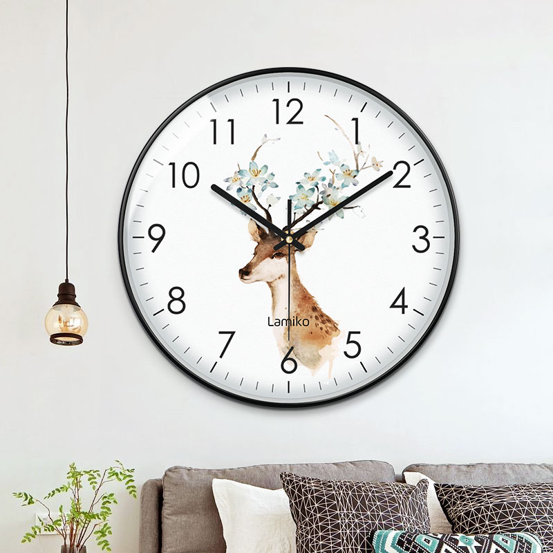 北欧家用钟表钟饰静音客厅挂钟现代简约麋鹿时钟挂表时尚石英钟