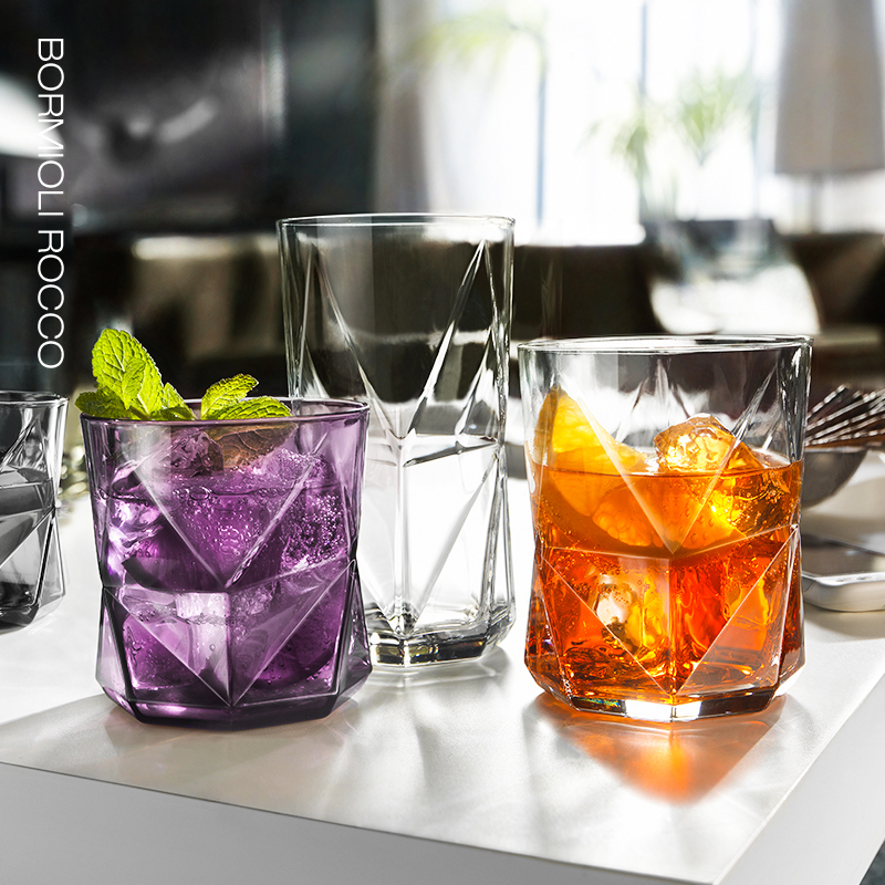 意大利进口水杯家用玻璃杯套装茶杯轻奢客厅彩色创意杯子杯架杯具