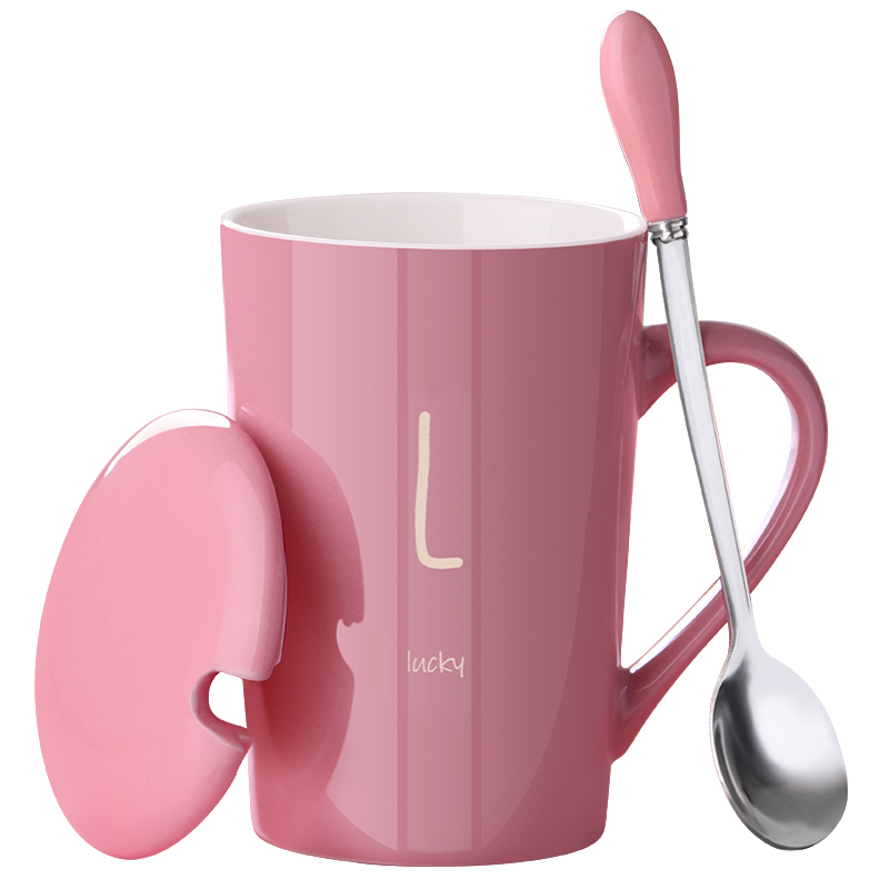 创意个性陶瓷马克杯带盖勺喝水杯子潮流情侣男女家用牛奶咖啡茶杯