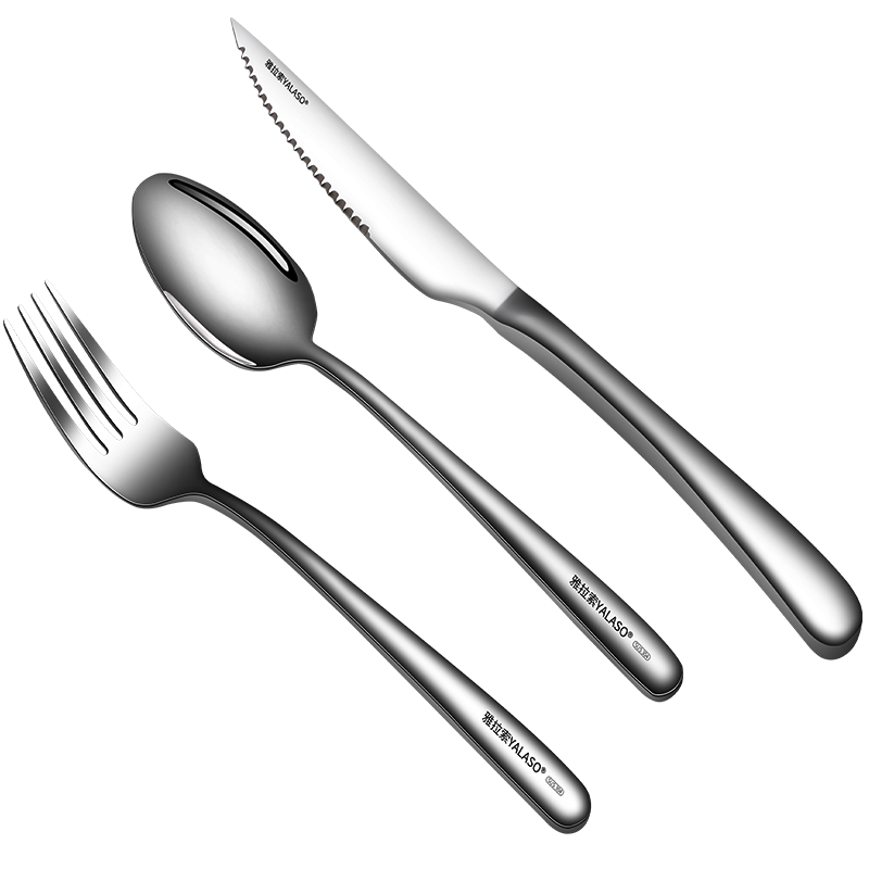 西餐牛排刀叉盘子套装家用韩式餐刀304不锈钢叉子勺子餐具三件套