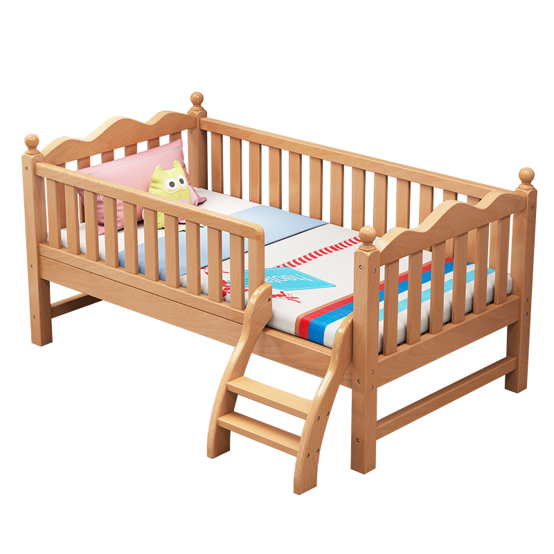 定制实木儿童床带护栏单人男孩榉木加宽婴儿宝宝床边小床拼接大床