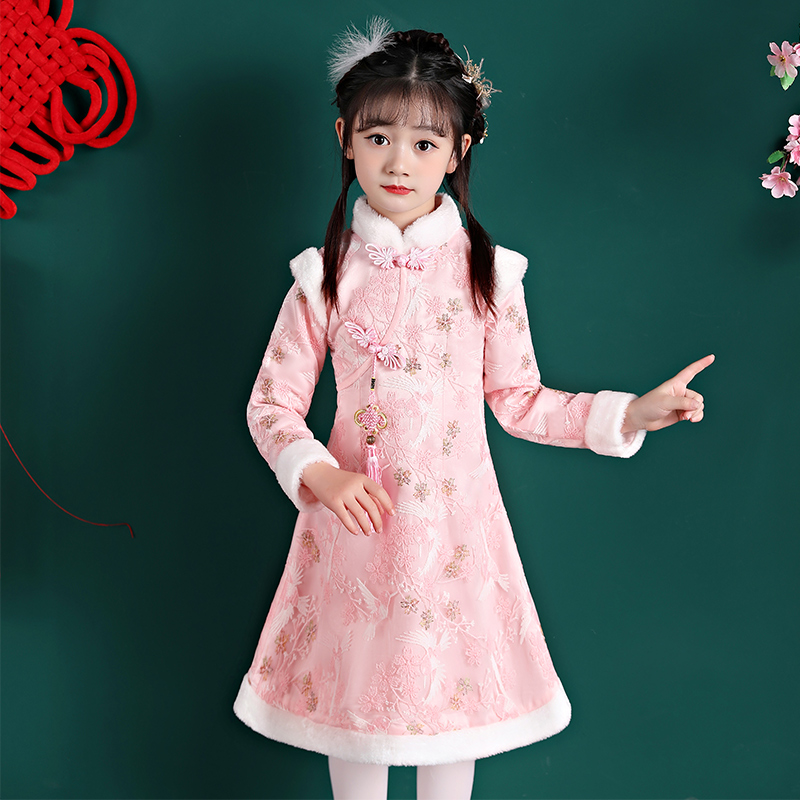 女童新年拜年服冬款红色中国风汉服