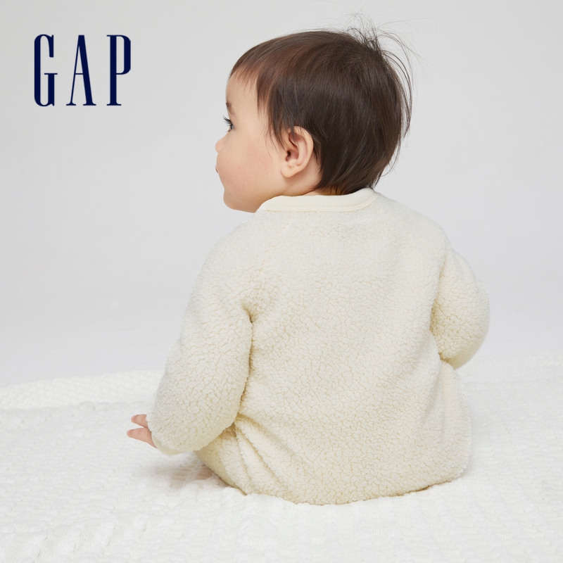 gap婴儿logo仿羊羔绒保暖新款哈衣