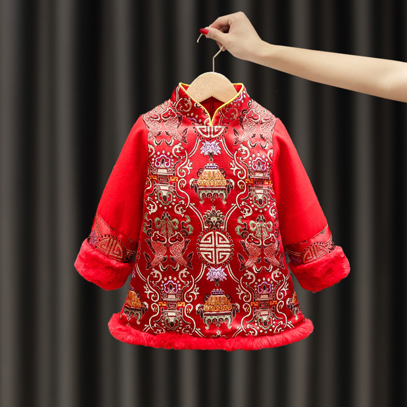 女童唐装冬款中国风加厚周岁旗袍
