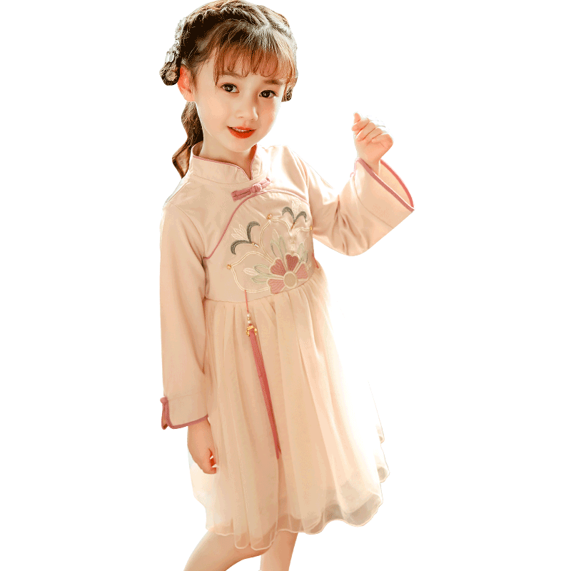 女童中国风长袖连衣裙秋季棉布裙子