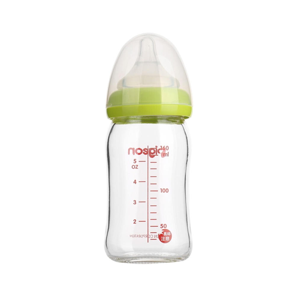 Pigeon贝亲新生婴儿宽口玻璃奶瓶绿160ml配SS号奶嘴 母乳自然实感