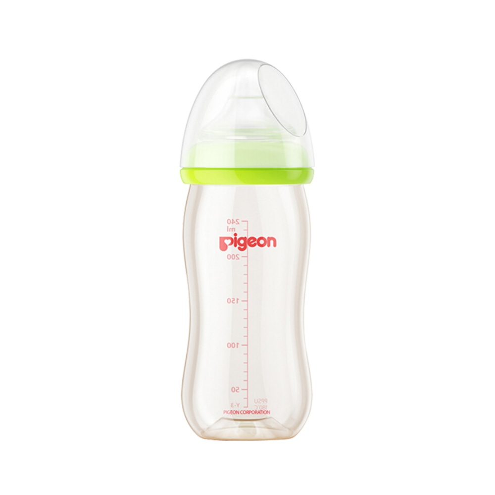 Pigeon贝亲奶瓶婴儿宽口PPSU奶瓶绿240ml配L号奶嘴仿母乳自然实感