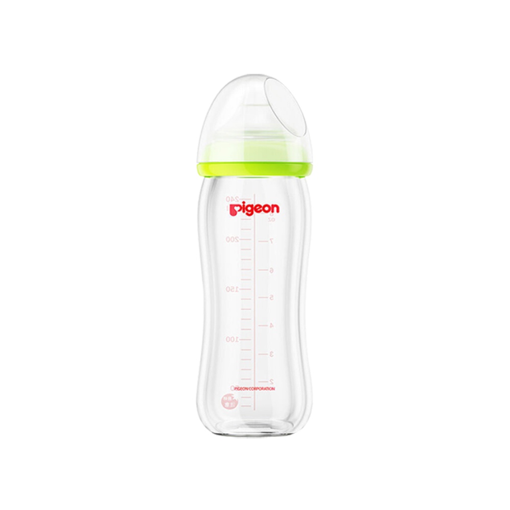 Pigeon贝亲奶瓶婴儿宽口玻璃奶瓶绿240ml配L号奶嘴仿母乳自然实感