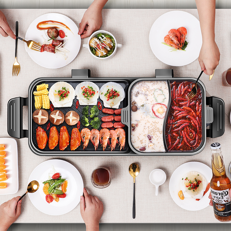 电烧烤炉韩式家用不粘电烤炉无烟烤肉机电烤盘铁板烤肉涮烤一体锅