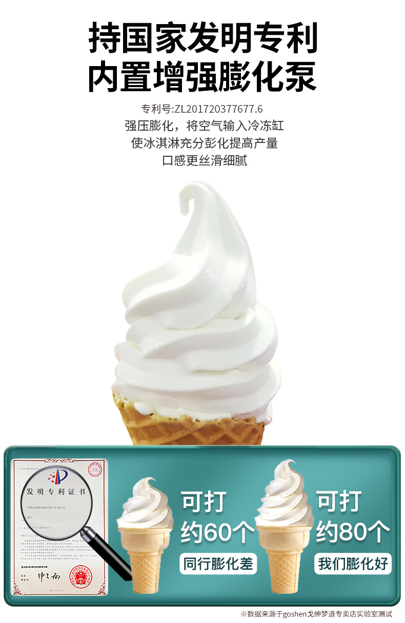 goshen冰淇淋机商用雪糕机台式全自动甜筒机软质甜筒单头冰激凌机