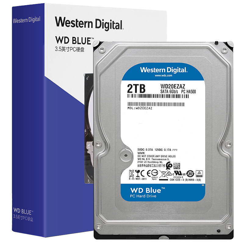 WD西部数据机械硬盘2t WD20EZAZ 西数蓝盘3.5寸2tb 电脑台式机SATA接口全新HDD通用DIY装机存储